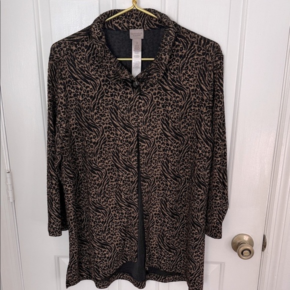Chico's Chic Black & Bronze Foil Patterned Swing Easywear Jacket - Picture 1 of 9